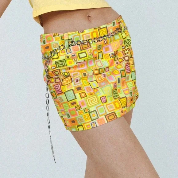 NWT The Ragged Priest Thinker Retro 60s Mod Geometric Mini Skirt With Chain Belt - Picture 9 of 12